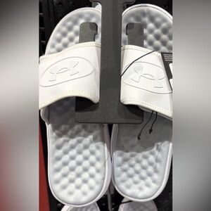Under Armour White Slide Sandals